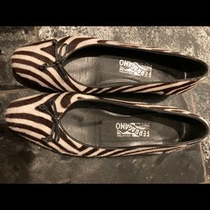 Ferragamo brown/cream zebra flats, very special
